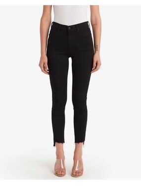 MOTHER Black Skinny Jeans with Frayed Ankles